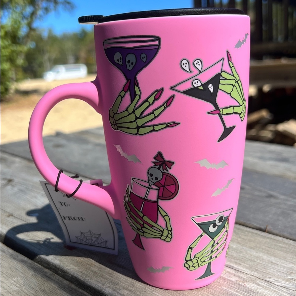 Pink Halloween Skeleton Hand Mug @ 10 oz - Picture 3 of 10